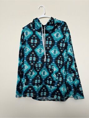 Just Be Teal and Black Aztec-Print Hooded Pullover